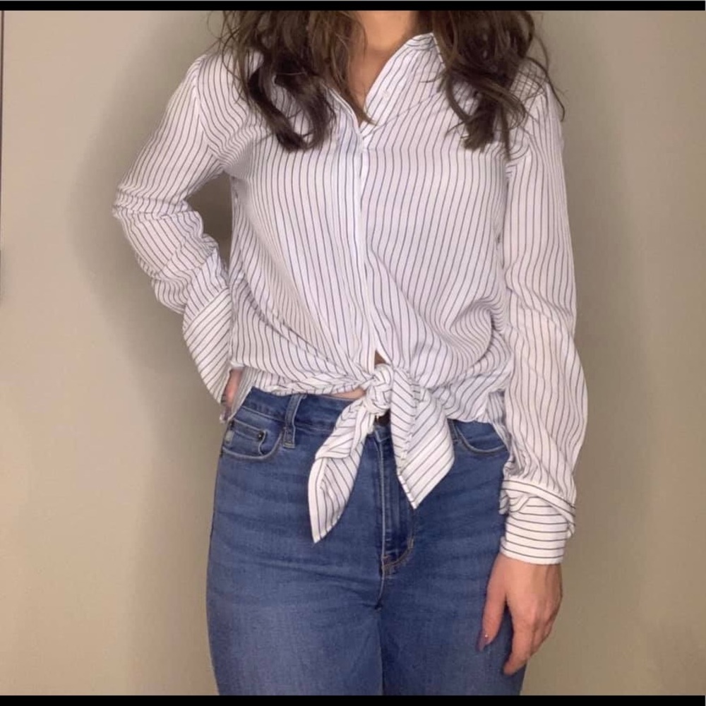 Navy & white button up shirt